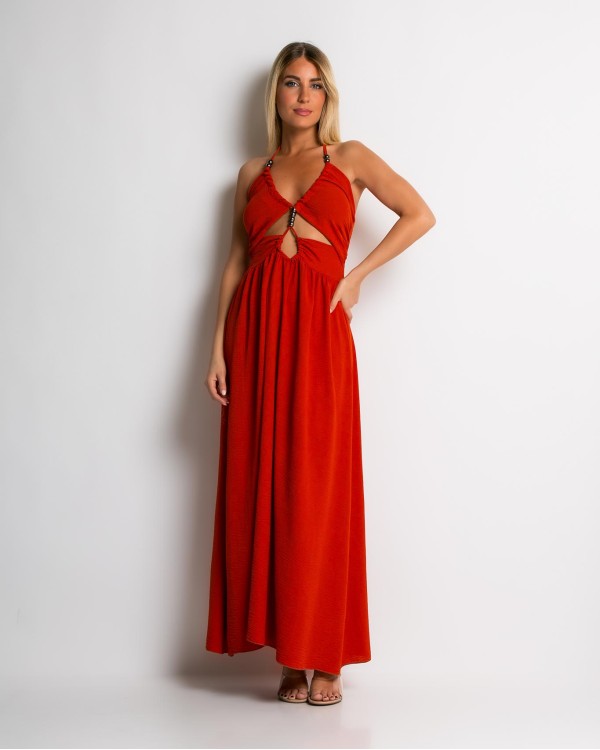 Φόρεμα maxi με cut out χακί