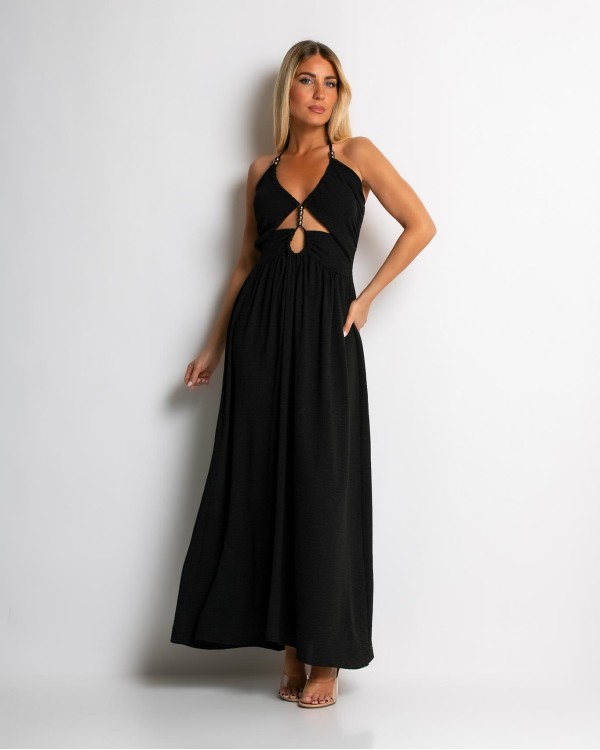 Φόρεμα maxi με cut out χακί