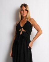 Φόρεμα maxi με cut out μαύρο Φόρεμα maxi με cut out μαύρο