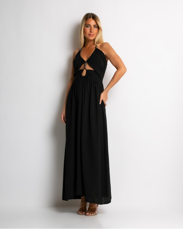 Φόρεμα maxi με cut out μαύρο Φόρεμα maxi με cut out μαύρο