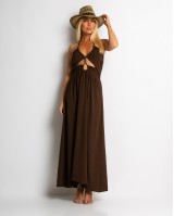 Φόρεμα maxi με cut out καφέ
