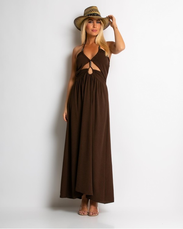 Φόρεμα maxi με cut out χακί