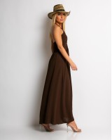 Φόρεμα maxi με cut out καφέ