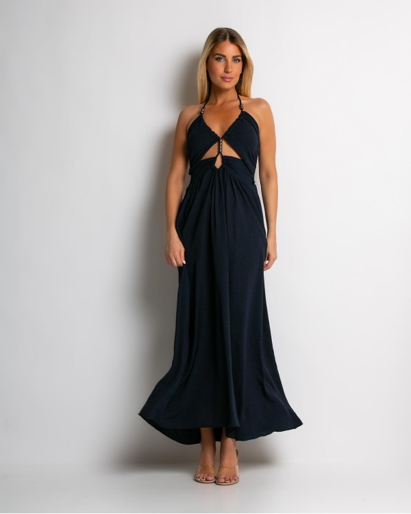 Φόρεμα maxi με cut out χακί