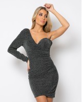 Φόρεμα λούρεξ με ενα ώμο ασημί