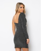 Φόρεμα λούρεξ με ενα ώμο ασημί