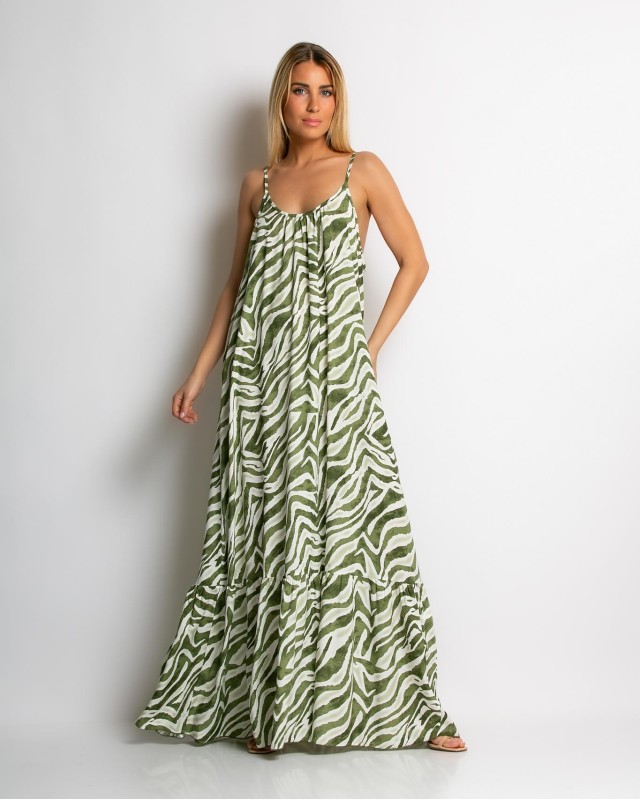 Φόρεμα zebra print λαδί Φόρεμα zebra print λαδί