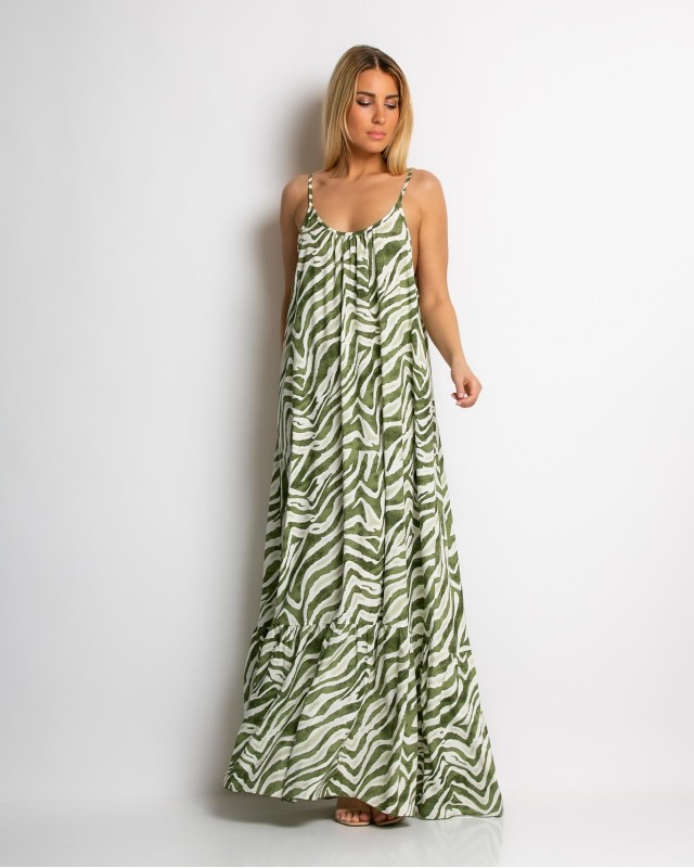 Φόρεμα zebra print λαδί Φόρεμα zebra print λαδί