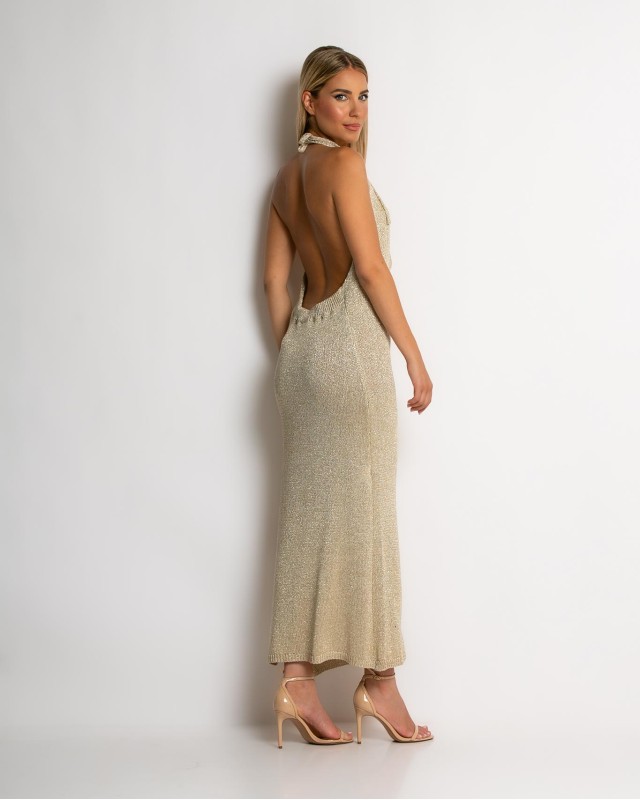 Φόρεμα lurex με ανοιχτή πλάτη χρυσό Φόρεμα lurex με ανοιχτή πλάτη χρυσό