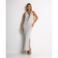 Φόρεμα lurex με ανοιχτή πλάτη ασημί