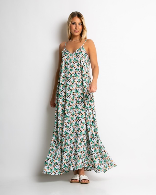 Φόρεμα floral με V πράσινο Φόρεμα floral με V πράσινο