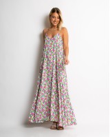 Φόρεμα floral με V ροζ-πράσινο Φόρεμα floral με V ροζ-πράσινο
