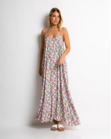 Φόρεμα floral με V ροζ-πράσινο Φόρεμα floral με V ροζ-πράσινο