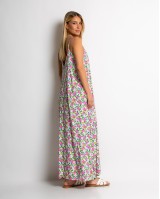 Φόρεμα floral με V ροζ-πράσινο Φόρεμα floral με V ροζ-πράσινο
