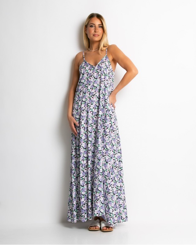 Φόρεμα floral με V μωβ Φόρεμα floral με V μωβ