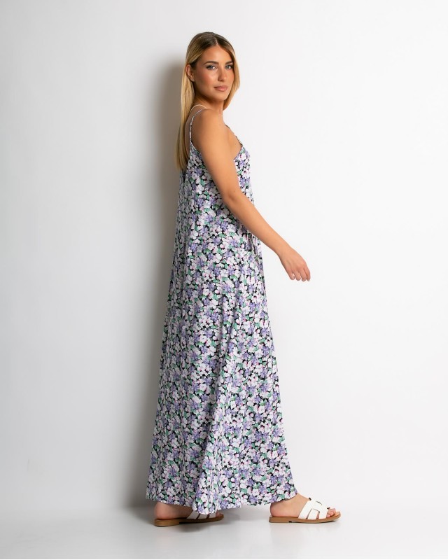 Φόρεμα floral με V μωβ Φόρεμα floral με V μωβ