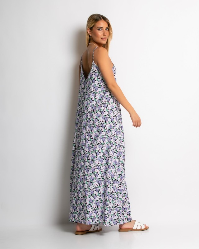 Φόρεμα floral με V μωβ Φόρεμα floral με V μωβ