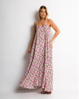 Φόρεμα floral με V ροζ-μαύρο Φόρεμα floral με V ροζ-μαύρο