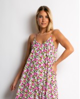 Φόρεμα floral με V ροζ-μαύρο Φόρεμα floral με V ροζ-μαύρο