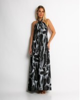 Φόρεμα με print & δέσιμο στο λαιμό μαύρο