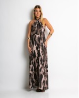 Φόρεμα με print & δέσιμο στο λαιμό καφέ Φόρεμα με print & δέσιμο στο λαιμό καφέ