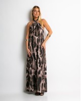 Φόρεμα με print & δέσιμο στο λαιμό καφέ Φόρεμα με print & δέσιμο στο λαιμό καφέ