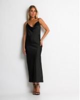 Φόρεμα ντραπέ με σκίσιμο στο πλάι μαύρο