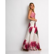 Παντελόνα με floral print και ζωνάκι εκρού
