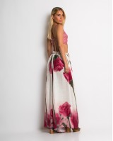 Παντελόνα με floral print και ζωνάκι εκρού