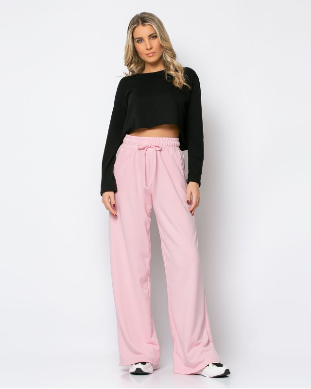 Φόρμα φαρδιά φούτερ αχνούδιαστο ροζ απαλό