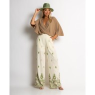 Παντελόνα με boho print εκρού - χακί