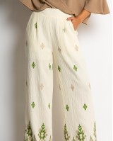 Παντελόνα με boho print εκρού - χακί