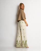 Παντελόνα με boho print εκρού - χακί