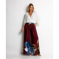 Παντελόνα με floral print μπορντώ