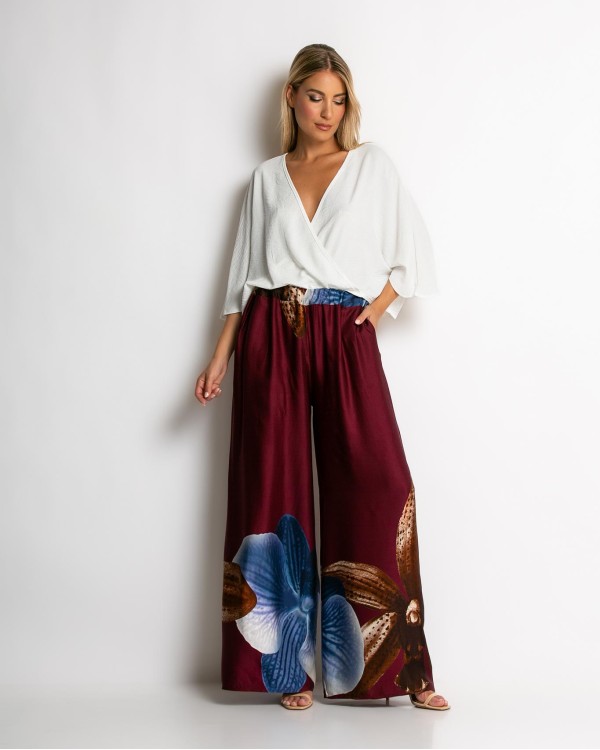 Παντελόνα με floral print μαύρο