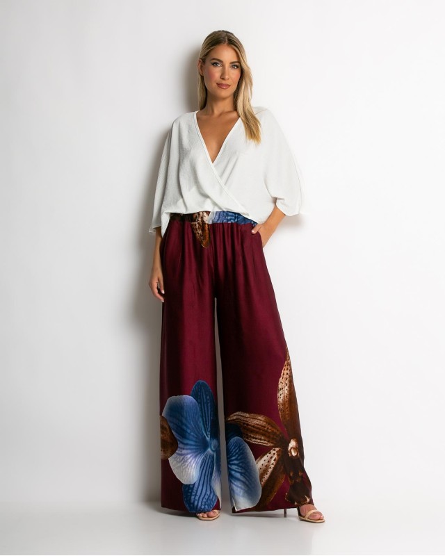 Παντελόνα με floral print μπορντώ Παντελόνα με floral print μπορντώ