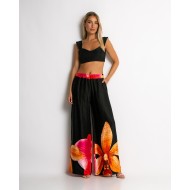 Παντελόνα με floral print μαύρο