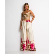 Παντελόνα με floral print εκρού