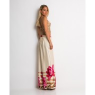 Παντελόνα με floral print εκρού