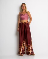 Παντελόνα με floral print κεραμιδί