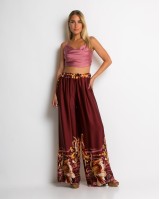 Παντελόνα με floral print κεραμιδί