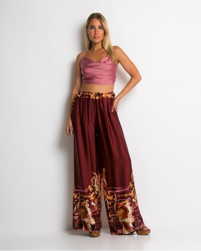 Παντελόνα με floral print κεραμιδί