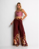 Παντελόνα με floral print κεραμιδί
