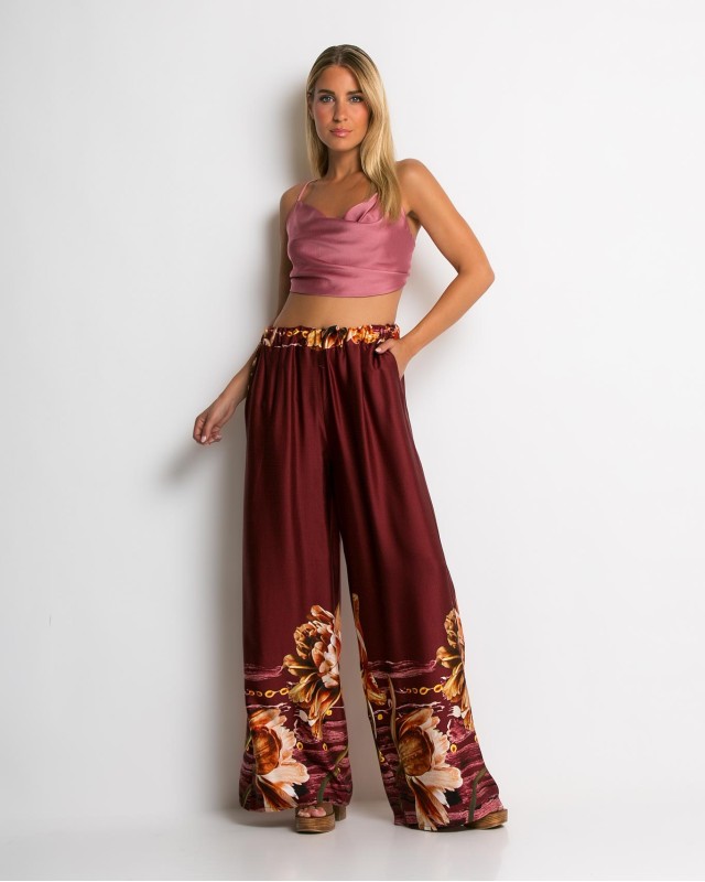 Παντελόνα με floral print κεραμιδί