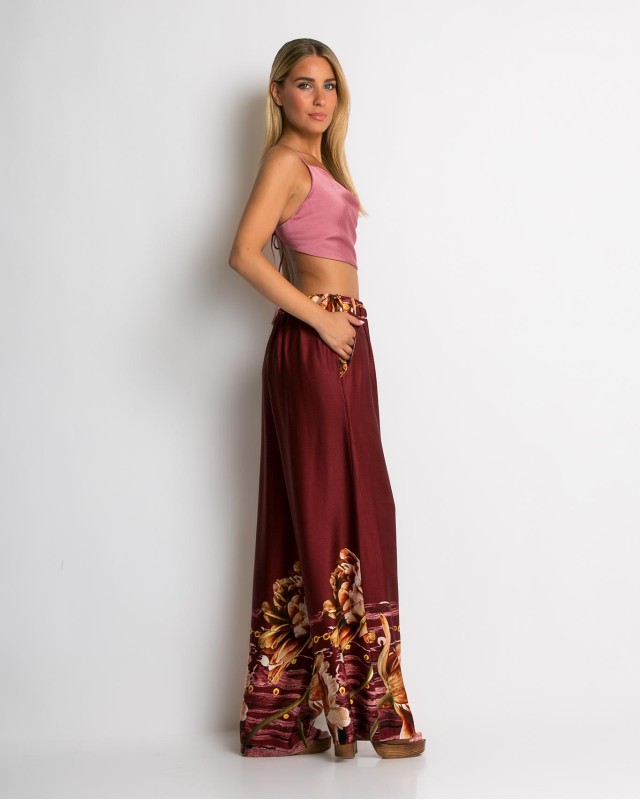 Παντελόνα με floral print κεραμιδί