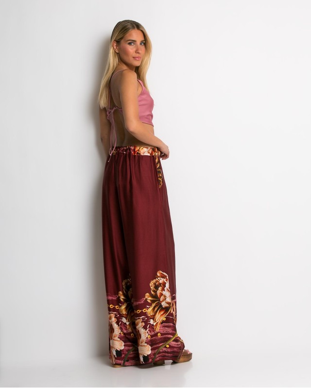 Παντελόνα με floral print κεραμιδί
