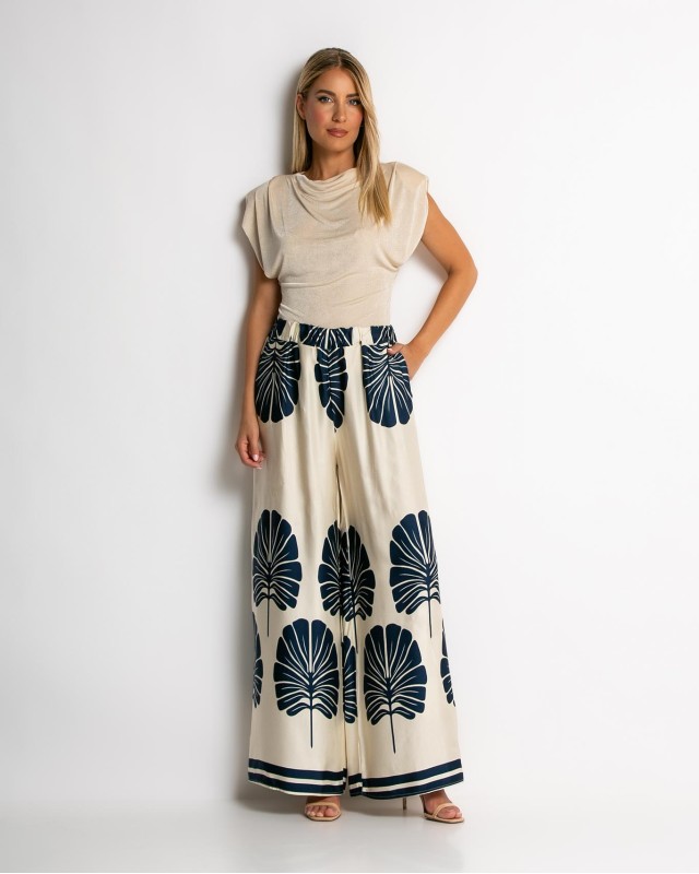 Παντελόνα με leaf print navy Παντελόνα με leaf print navy