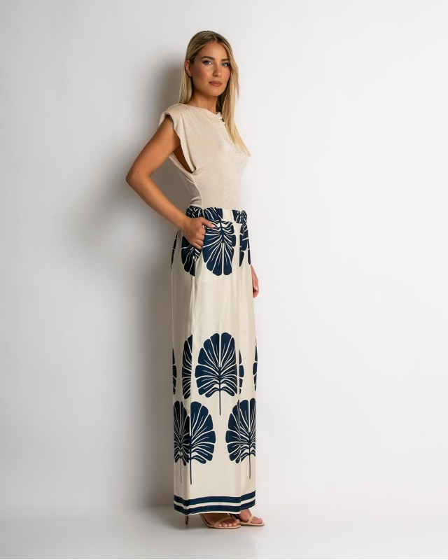 Παντελόνα με leaf print navy Παντελόνα με leaf print navy