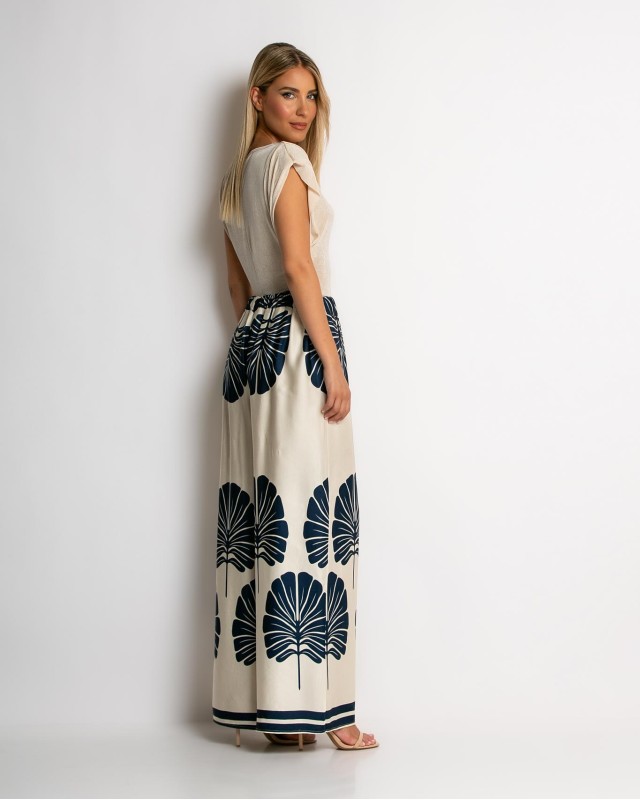 Παντελόνα με leaf print navy Παντελόνα με leaf print navy