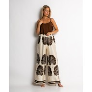 Παντελόνα με leaf print καφέ